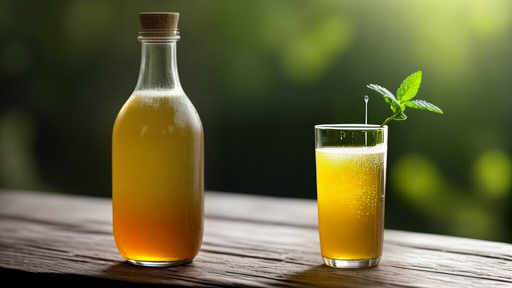 kombucha bottle and glass